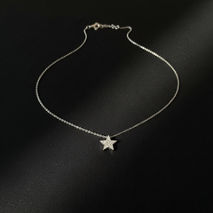 Delicate Silver-Tone Pave Star Charm Necklace