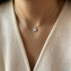 Delicate Silver-Tone Pave Star Charm Necklace