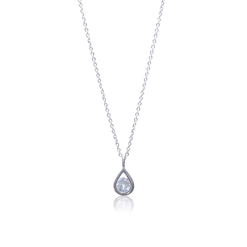 Silver-Tone Teardrop Solitaire Pendant Necklace