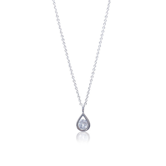 Silver-Tone Teardrop Solitaire Pendant Necklace