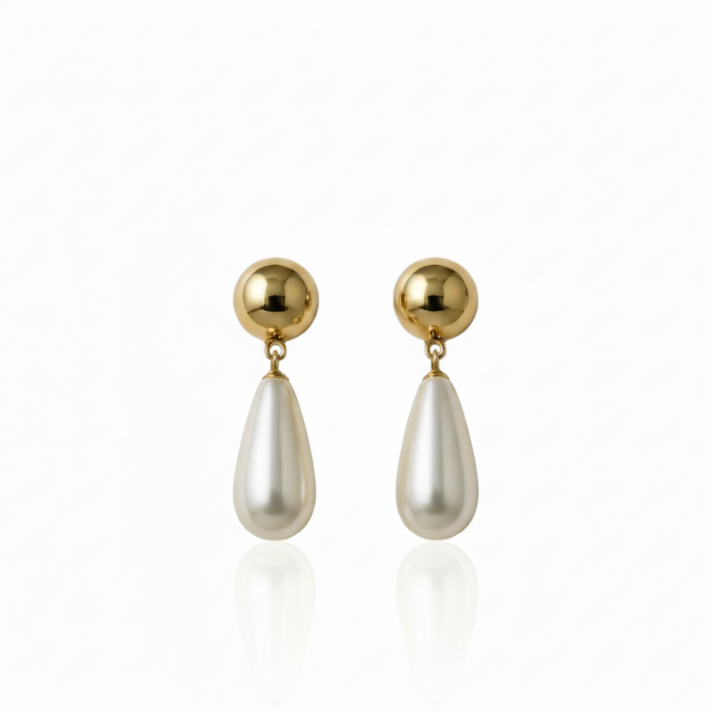 Teardrop Pearl & Gold Stud Earrings