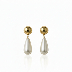 Teardrop Pearl & Gold Stud Earrings